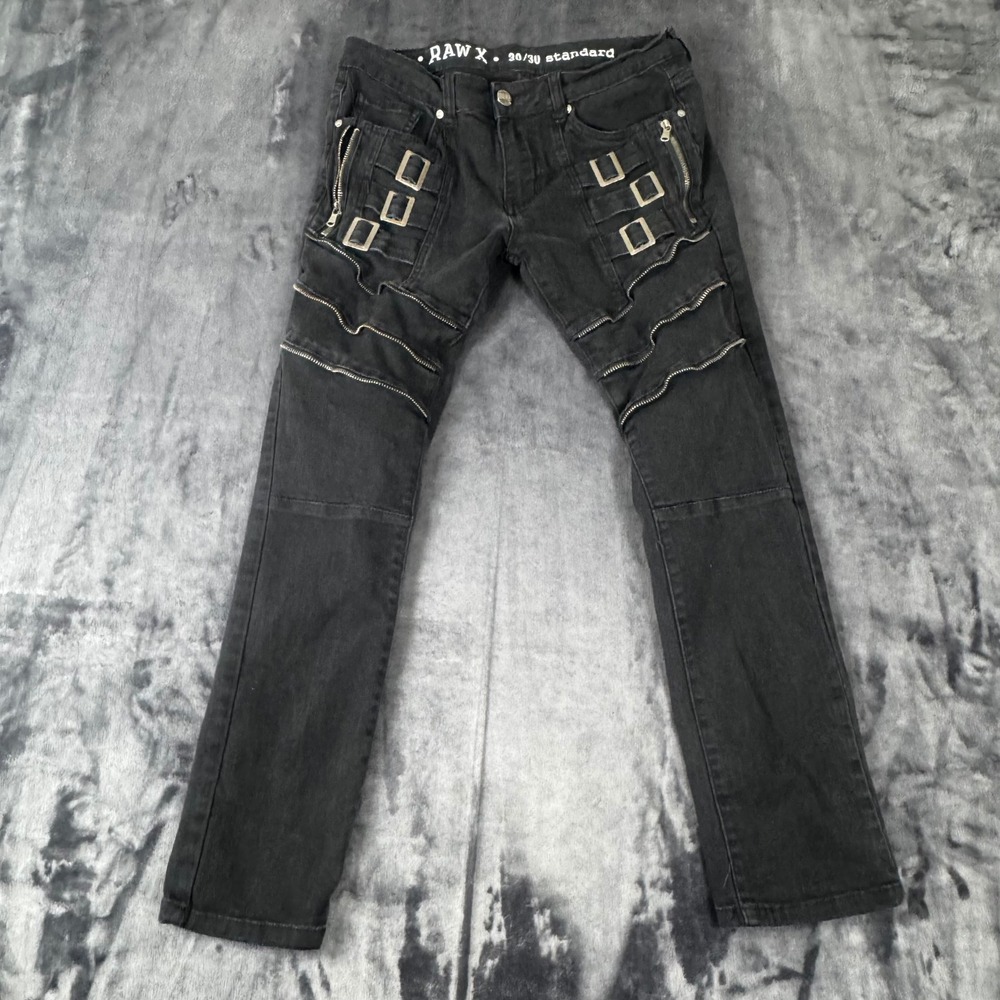 Raw X Moto Pants Mens 30/30 Black Buckle Zipper Streetwear Punk Goth Denim